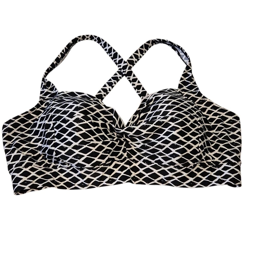 Ava & Viv Black/White Geometric Print Bikini Swimsuit Top Womens Plus Size 20W